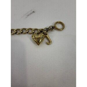 Vintage Juicy Couture Gold Tone Curb Link Chain Bracelet Heart Charm Toggle